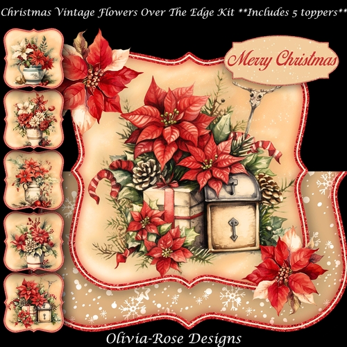Vintage Christmas Flowers Over The Edge  Mini Kit  