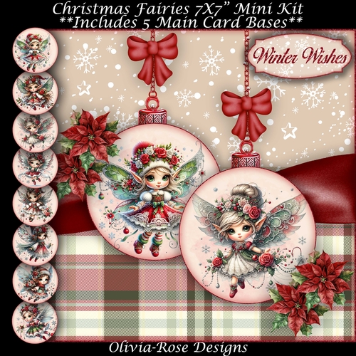 Christmas Fairies Mini Kit  7X7   **Includes 5 Card Bases**  
