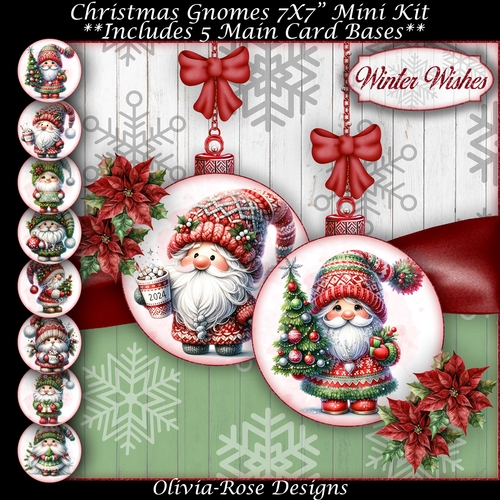Christmas Gnomes Mini Kit  7X7   **Includes 5 Card Bases**  