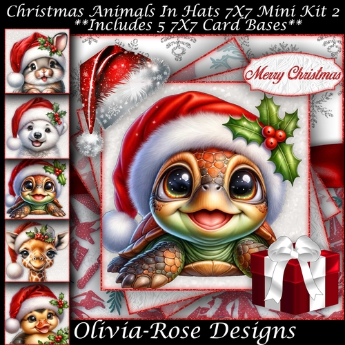 Christmas Animals In Hats Mini Kit 2 7X7
