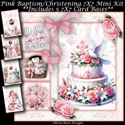 Pink Baptism/Christening MIni Kit 7X7