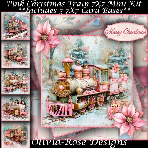 Pink Christmas Train Mini Kit 7x7