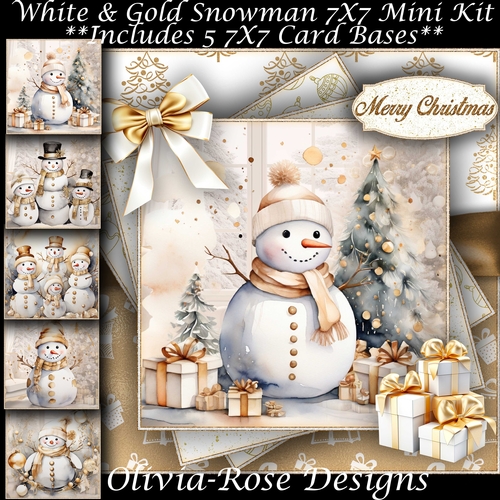 White & Gold Snowman Mini Kit 7X7