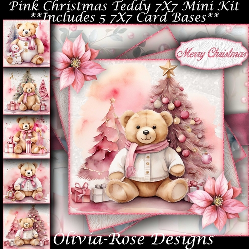 Pink Christmas Teddy Mini Kit 7X7