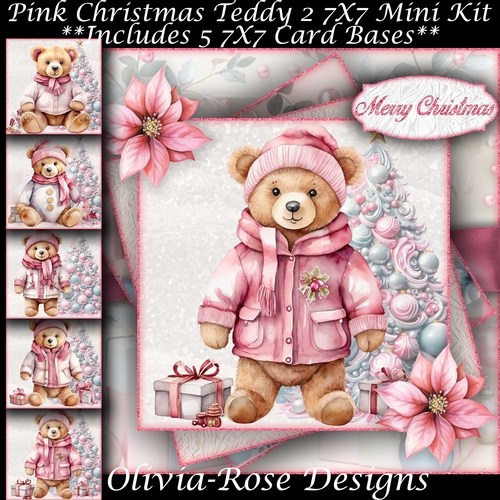Pink Christmas Teddy 2 Mini Kit 7x7