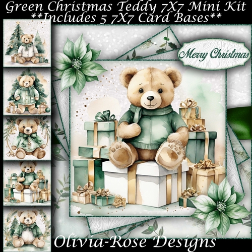 Green  Christmas Teddy 7x7