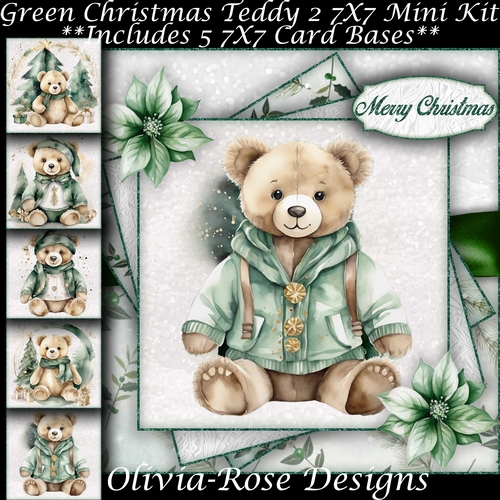 Green Christmas Teddy 2 Mini Kit 7x7