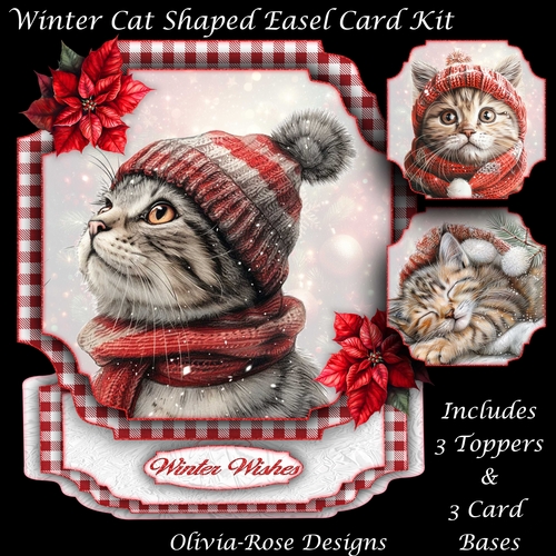 Winter Cat Shaped Easel Card Kit
