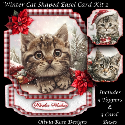 Winter Cat Shaped Easel Card Kit 2