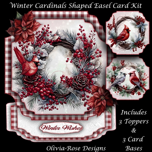 Winter Cardinals Shaped Easel Card Kit 