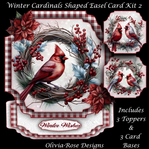 Winter Cardinals Shaped Easel Card Kit 2