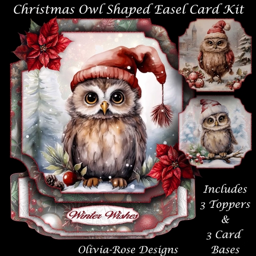 Christmas Owl Shaped Easel Card Kit
