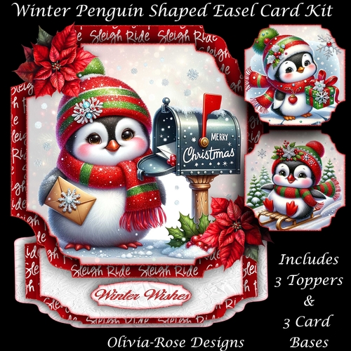 Christmas Penguin Shaped Easel Card Kit