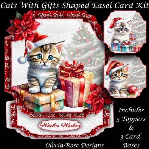 Cats With Gifts Shaped Easel Card Kit