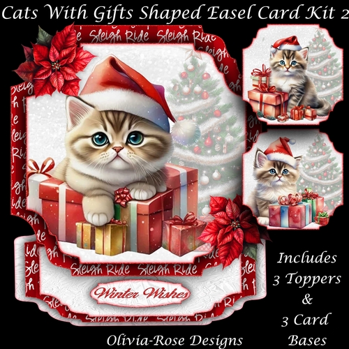 Cats With Gifts Shaped Easel Card Kit 2