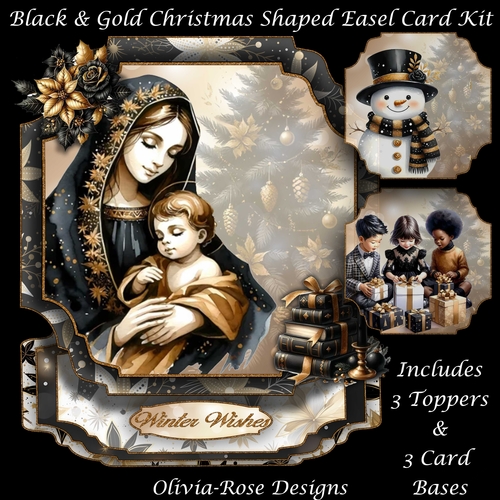 Black & Gold Christmas Shaped Easel Card Kit