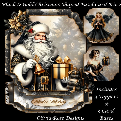 Black & Gold Christmas Shaped Easel Card Kit 2