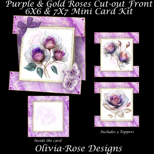 Purple & Gold Roses Cut-out Front Card Mini Kit