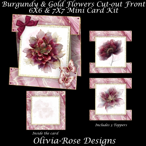 Burgundy & Gold Flowers Cut-out Front Card Mini Kit