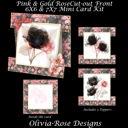 Pink & Black Rose Cut-out Front Card Mini Kit