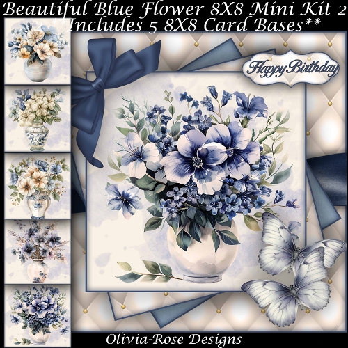 Beautiful Blue Flowers Mini Kit 2 8X8