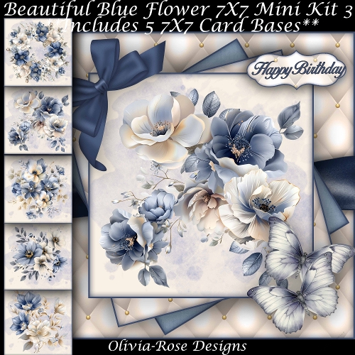 Beautiful Blue Flowers Mini Kit 3 7X7