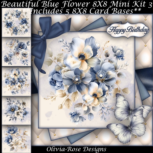 Beautiful Blue Flowers Mini Kit 3 8X8