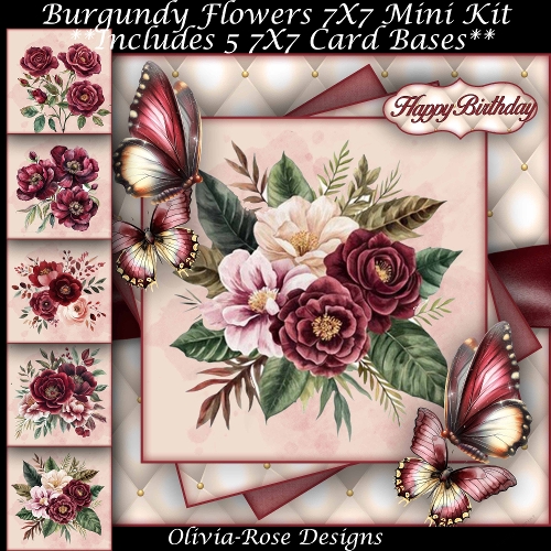 Burgundy Flowers Mini Kit 7X7