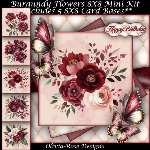 Burgundy Flowers Mini Kit 8X8