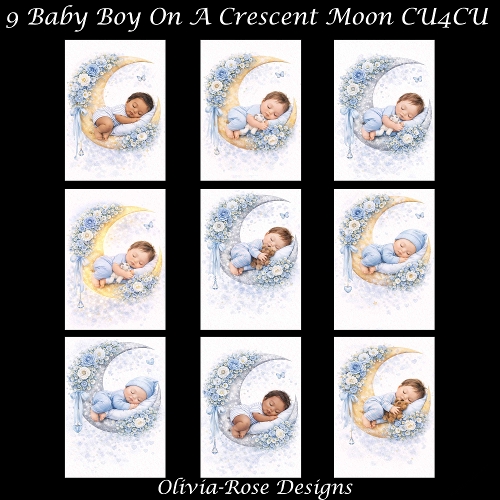 9 Baby Boy On A Crescent Moon **CU4CU OK**  5X7
