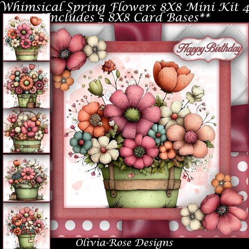 Whimsical Spring Flowers Mini Kit 4 8X8