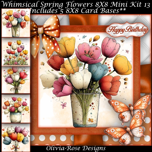 Whimsical Spring Flowers Mini Kit 13 8X8