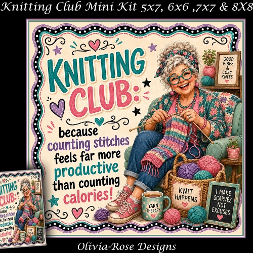 cup1446419_104105 - Knitting Club Mini Kit **Includes 5X7, 6x6, 7x7 8X8 Card Bases** 