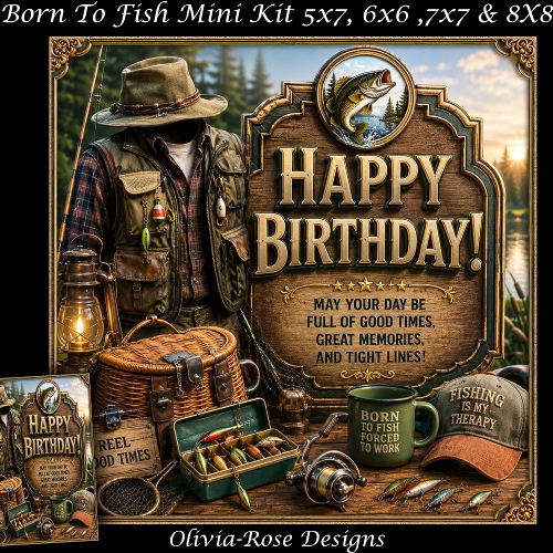 cup1451733_104105 - Born To Fish Mini Kit **Includes 5X7, 6x6, 7x7 8X8 Card Bases**   