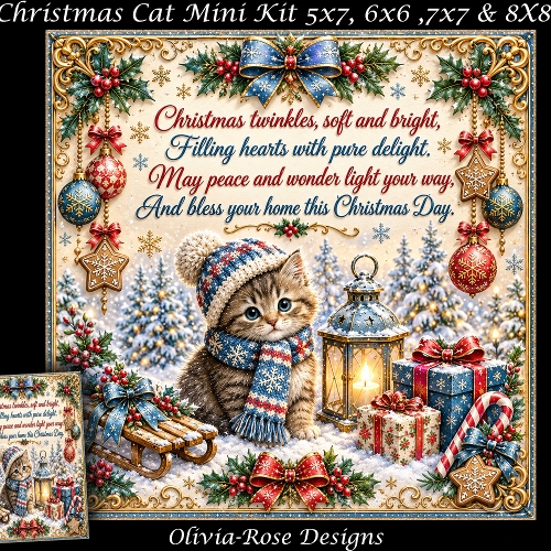 Christmas Cat Mini Kit **Includes 5X7, 6x6, 7x7 8X8 Card Bases**   