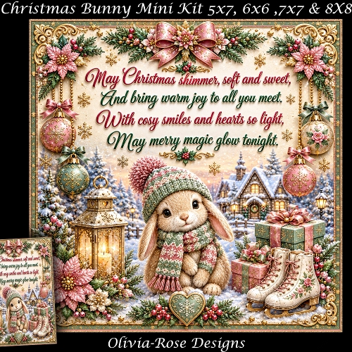 Christmas Bunny Mini Kit **Includes 5X7, 6x6, 7x7 8X8 Card Bases**   