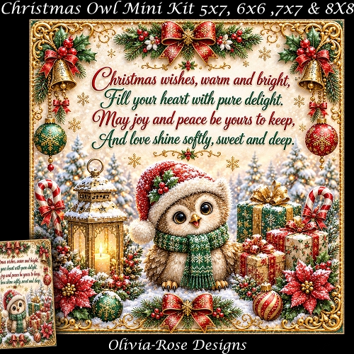 Christmas Owl Mini Kit **Includes 5X7, 6x6, 7x7 8X8 Card Bases**   