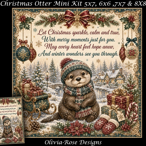 Christmas Otter Mini Kit **Includes 5X7, 6x6, 7x7 8X8 Card Bases**   
