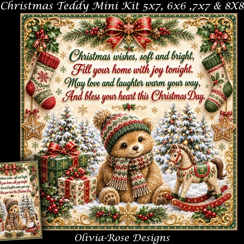 Christmas Teddy Mini Kit **Includes 5X7, 6x6, 7x7 8X8 Card Bases**   