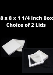 8 x 8 inch box, 1 1/4 inch deep. Choice of 2 lids.