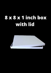 8 x 8 inch box. 1 inch deep.