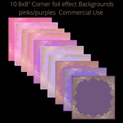 8x8 Corner Foiled Backgrounds Pink/Purple shades