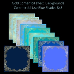 8x8 Gold Corner Foiled Backgrounds blue shades 