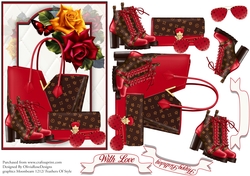 Beautiful Red and Brown Fashion Card front with decoupage Approx 5x7