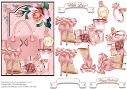 Beautiful Pink and Gold Fashion Card front with decoupage Approx 5x7