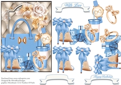 Beautiful Blue and Gold Fashion Card front with decoupage Approx 5x7