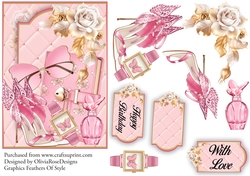 Beautiful Pink and Gold Fashion Card front with decoupage Approx 5x7