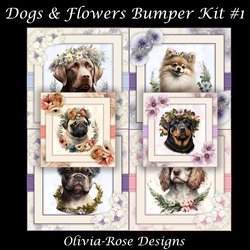 Dogs & Flowers Bumper Kit #1 **INCLUDES CARD FRONT WITH NO CORNER  FLOWERS**