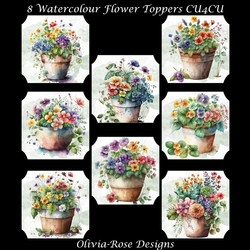 8 Watercolour Flower Toppers