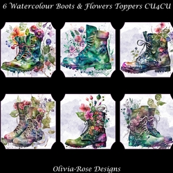 6 Watercolour Boots with Flower Toppers